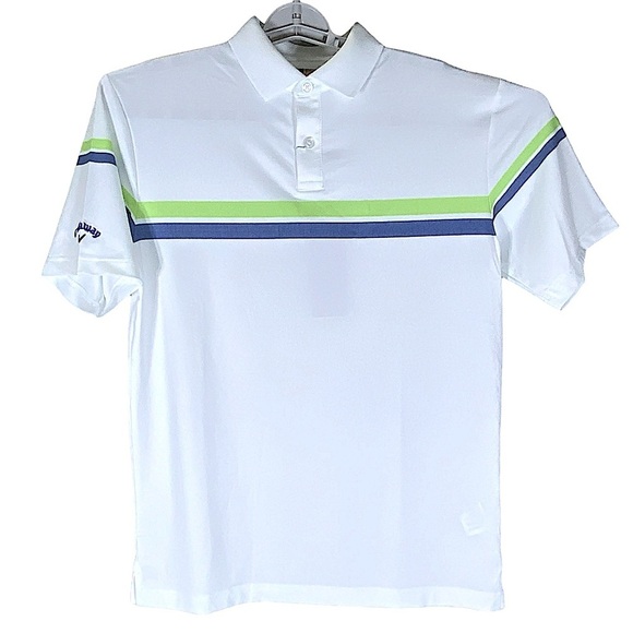Callaway Golf Performance Polo Men Opti Dri Shirt Breathable Stripe White Blue S - Picture 4 of 16
